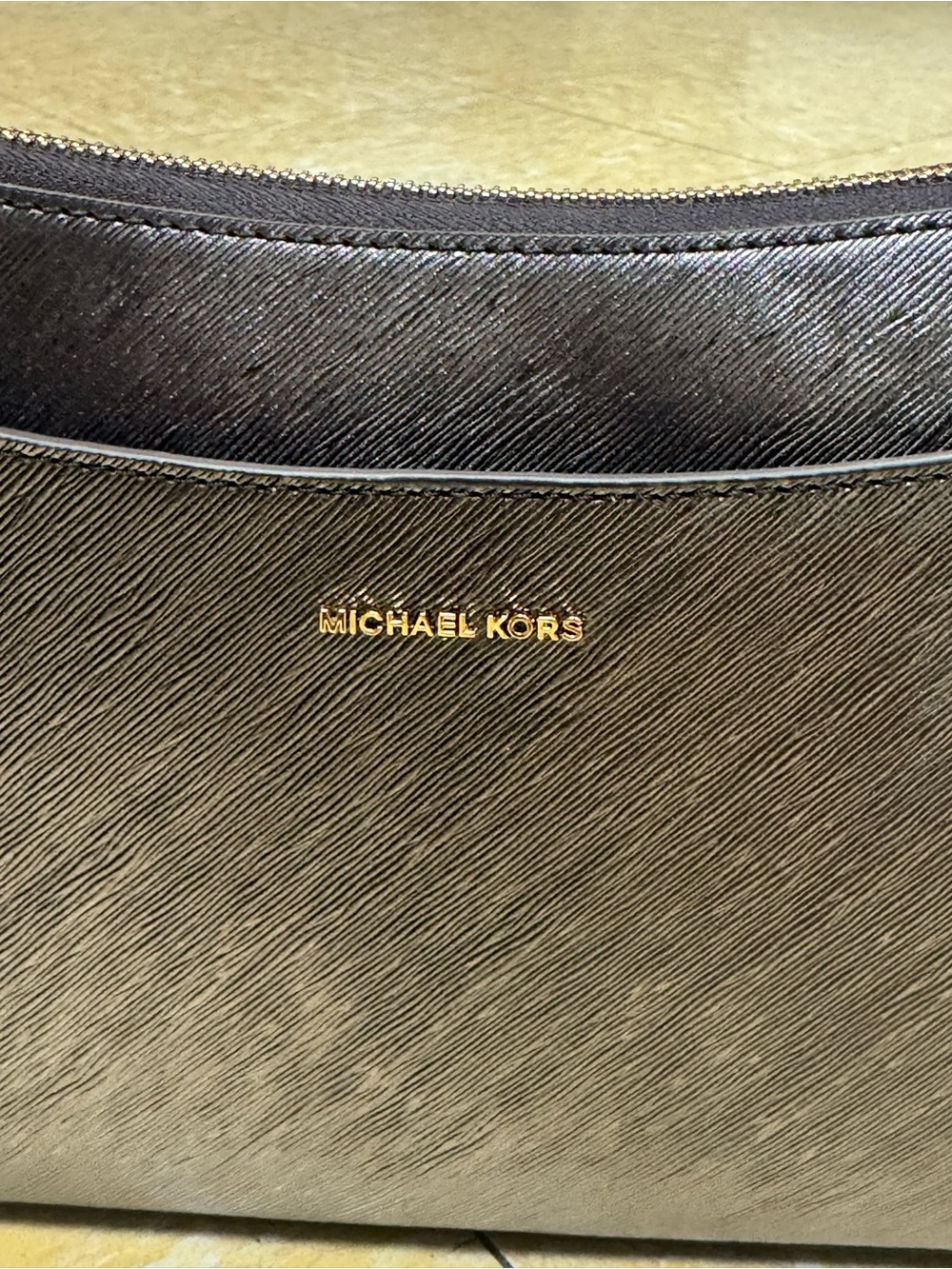 Michael Kors Metallic Pewter Crossbody Bag with Gold Hardware
